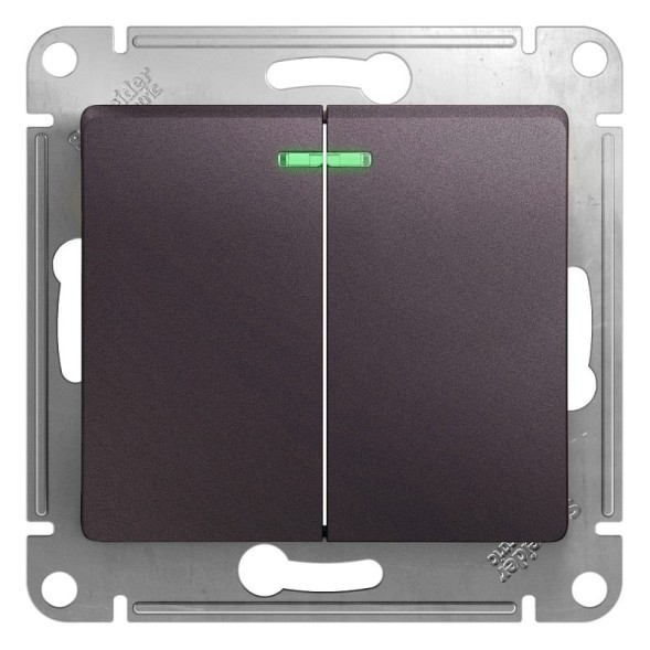 2-клавишный Выключатель с подсветкой,сх.5а,10AX, механизм Schneider Electric Glossa Сиреневый туман GSL001453
