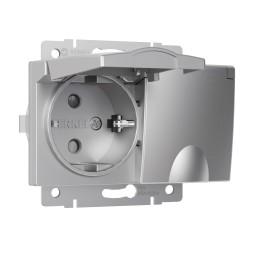 Розетка двойная влагозащ. с зазем. с защит. крышками и шторками серебряный Werkel W1172206
