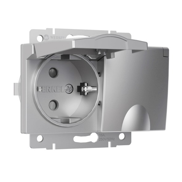 Розетка двойная влагозащ. с зазем. с защит. крышками и шторками серебряный Werkel W1172206