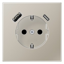 Розетка SCHUKO® с USB-зарядным устройством, тип A + тип С. термопласт. нержавеющая сталь Jung LS серия ES1520-15CA-L