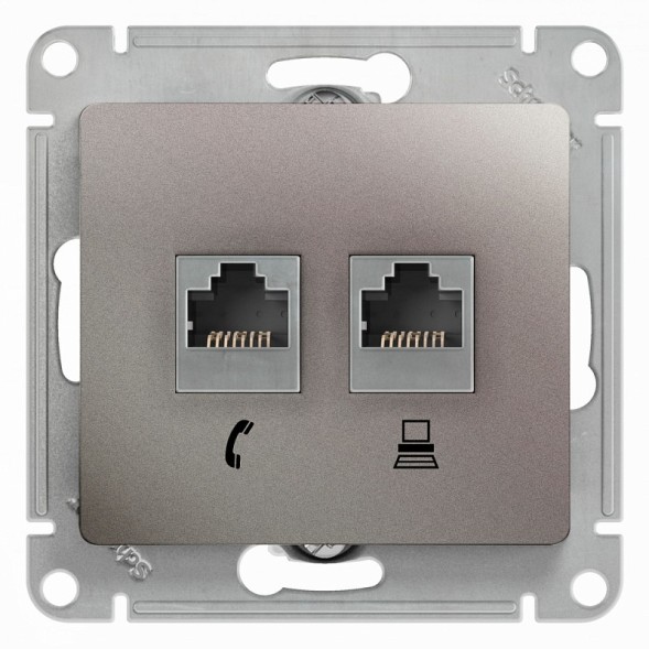 Розетка двойная RJ11+RJ45, кат.5E,механизм Schneider Electric Glossa Платина GSL001285