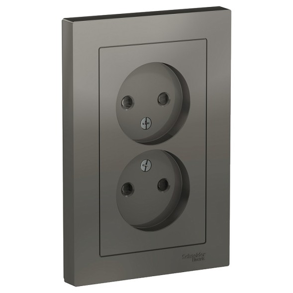 Розетка Schneider Electric Atlasdesign Сталь двойная без заземления со шторками,16А, в сборе ATN000922