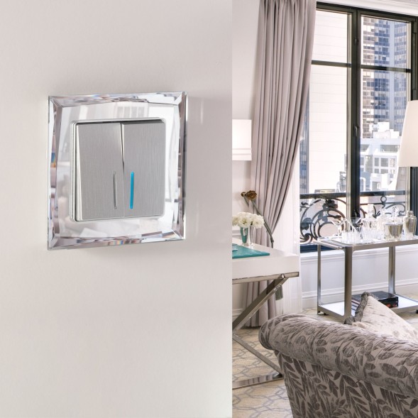 Выключатель двухклавишный с подсветкой (cеребряный рифленый) Werkel W1120109