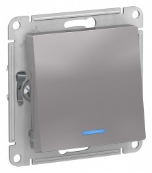 Одноклавишный переключатель Schneider Electric Atlasdesign Алюминий с подсветкой, сх.6а, 10АХ, механизм ATN000363