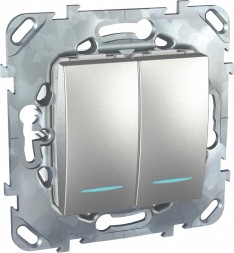 Двухклавишный переключатель Schneider Electric Unica Class Top алюминий (сх.6+6) с индикатором ламп MGU5.0303.30NZD