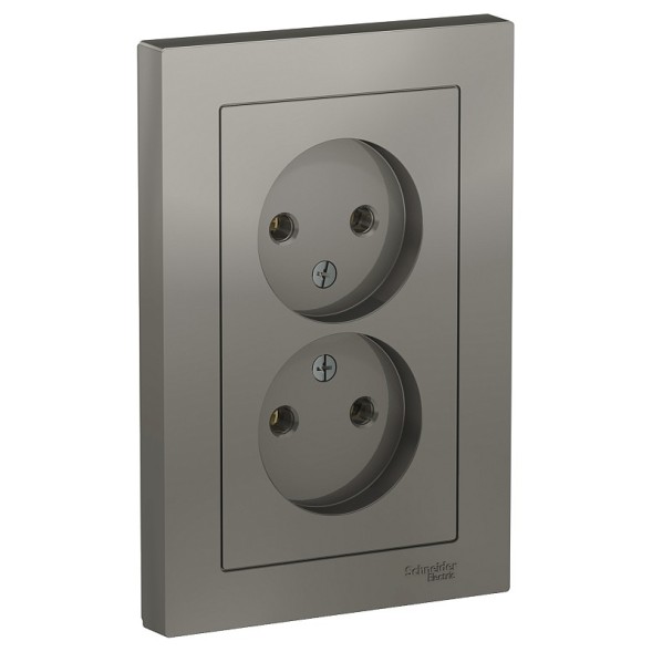 Розетка Schneider Electric Atlasdesign Сталь двойная без заземления,16А, в сборе ATN000920