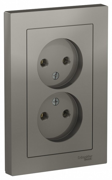 Розетка Schneider Electric Atlasdesign Сталь двойная без заземления,16А, в сборе ATN000920