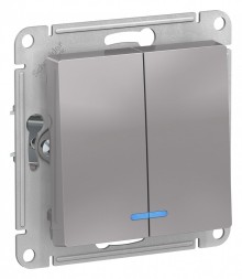 Двухклавишный выключатель Schneider Electric Atlasdesign Алюминий с подсвет., сх.5а, 10АХ, механизм ATN000353