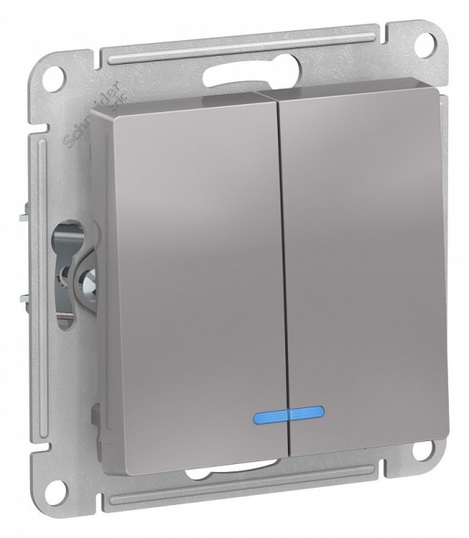 Двухклавишный выключатель Schneider Electric Atlasdesign Алюминий с подсвет., сх.5а, 10АХ, механизм ATN000353
