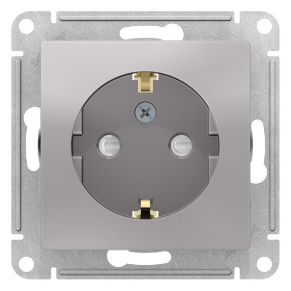 РОЗЕТКА с заземлением со шторками, 16А, механизм, быстрозажим. клем., АЛЮМИНИЙ Schneider Electric Art Gallery GAL000345S