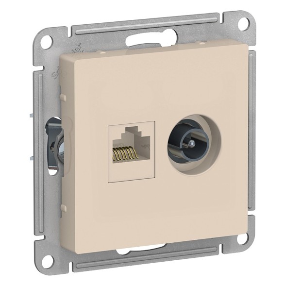 Розетка Schneider Electric Atlasdesign Бежевый двойная ТВ + компьютерная RJ45, кат. 5Е ATN000289