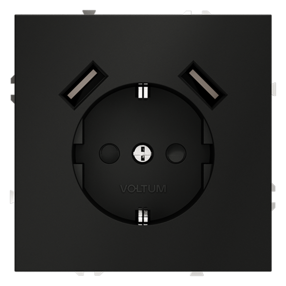 Розетка встраиваемая VOLTUM S70 с заземлением и защитными шторками, 16А, с USB, A+A, (черный матовый