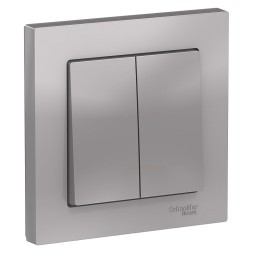 Двухклавишный выключатель Schneider Electric Atlasdesign Алюминий сх.5, 10АХ, в сборе ATN000352