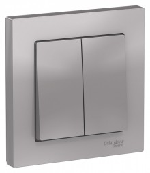 Двухклавишный выключатель Schneider Electric Atlasdesign Алюминий сх.5, 10АХ, в сборе ATN000352