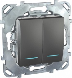 Двухклавишный переключатель Schneider Electric Unica Class Top графит (сх.6+6) с индикатором ламп MGU5.0303.12NZD