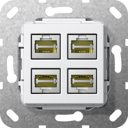 Разъем MJ RJ45 Cat Gira Белый глянец 6A 10 GB 4 местная 569803