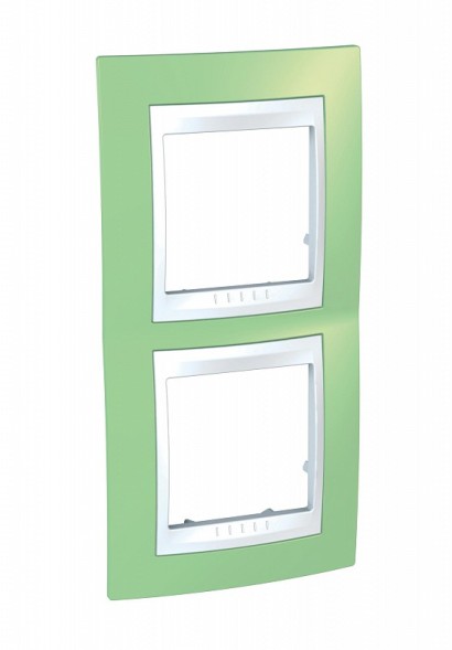 Рамка Schneider Electric Unica Хамелеон зеленое яблоко / Белый 2 поста вертикальная MGU6.004V.863