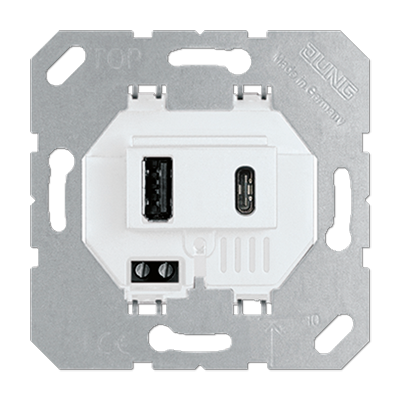 USB зарядное устройство Jung LS серия Белая с 1 гнездо USB типа A и 1 гнездо USB типа C USB15CAWW