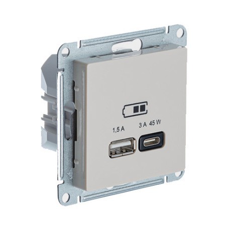 ATN001229 Atlasdesign USB РОЗЕТКА A + тип-C 45Вт высокоскор.заряд. QC,PD, механизм Песочный Schneider Electric