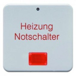 Клавиша Berker IP44 полярная белизна с красной линзой и надписью "Heizung Notschalter" с блеском Влагозащищенный скрытый монтаж 156909