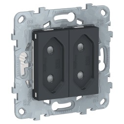 Розетка Schneider Electric Unica Studio Антрацит 2-Модульная, без зазем., со шторк, винт. зажим, 10 А NU503154