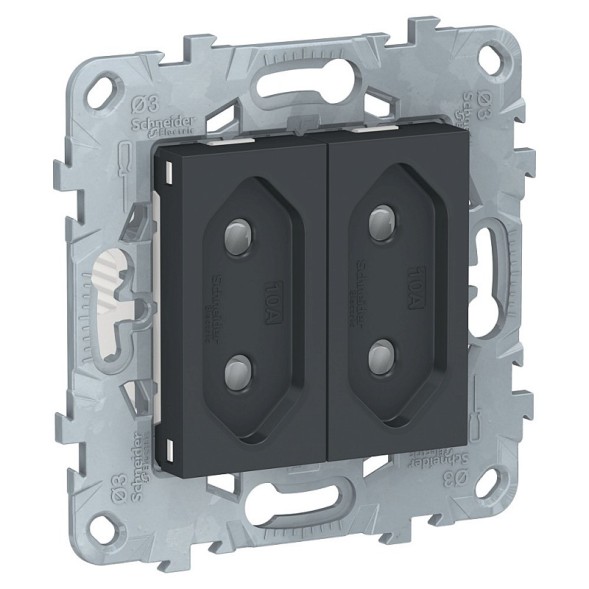 Розетка Schneider Electric Unica Studio Антрацит 2-Модульная, без зазем., со шторк, винт. зажим, 10 А NU503154