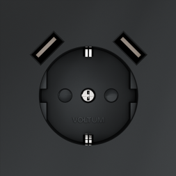 Розетка встраиваемая VOLTUM S70 с заземлением и защитными шторками, 16А, с USB, A+A, (графит)