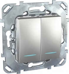 Двухклавишный выключатель Schneider Electric Unica Class Top алюминий 2мод с индикатором ламп MGU5.0101.30NZD