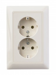 Розетка ABB Basic 55 слоновая кость SCHUKO 16А 250В двойная 2CKA002014A1463 20-02 EUJ-92-507