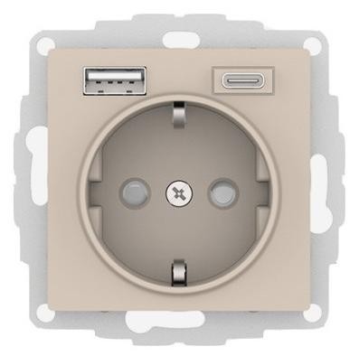 ATN001232 Atlasdesign РОЗЕТКА 16А c 2 USB A+C, 5В/2,4А/3,0А, 2х5В/1,5А, механизм, Песочный Schneider Electric