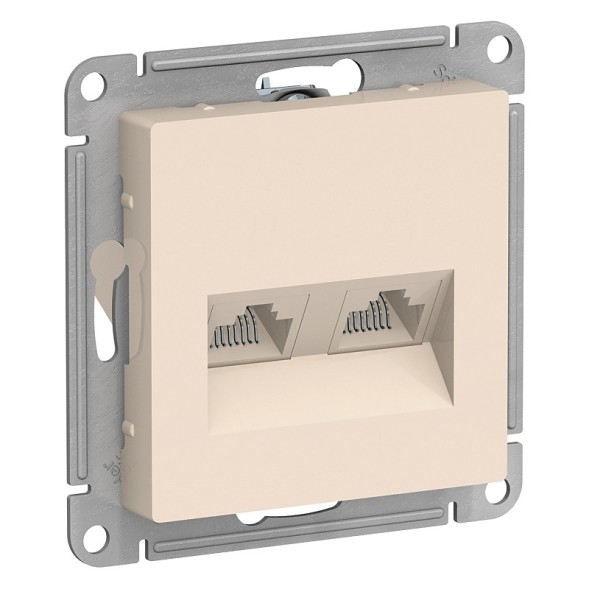 Розетка Schneider Electric Atlasdesign Бежевый двойная компьютерная RJ45+RJ45, кат.5E, механизм ATN000285