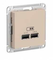 ATN001233 Atlasdesign USB РОЗЕТКА A+A, 5В/2,1 А, 2х5В/1,05 А, механизм, Песочный Schneider Electric