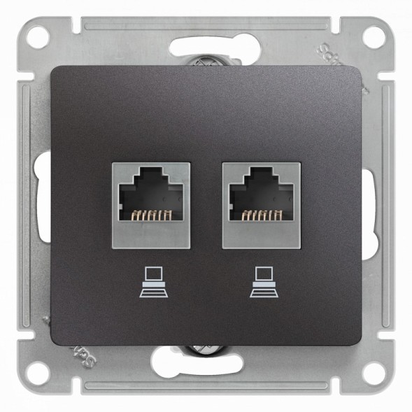 Розетка двойная компьютерная RJ45+RJ45, кат.5E, механизм Schneider Electric Glossa Графит GSL001385KK