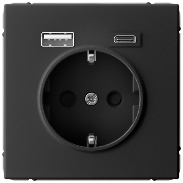 Розетка электрическая со шторками с зарядным устройством USB-A+C (Карбон) Schneider Electric Systeme Art Gallery GAL001032