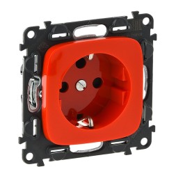 Розетка Legrand Valena ALLURE Красная силовая 2К+З 16А 250В с механической блокировкой и лицевой панелью. С защитными шторками. Безвинтовые зажимы 753132
