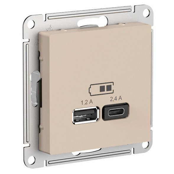 ATN001239 Atlasdesign USB РОЗЕТКА A+С, 5В/2,4А, 2х5В/1,2А, механизм, Песочный Schneider Electric