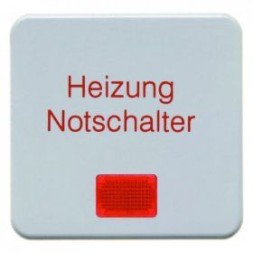 Клавиша Berker IP44 полярная белизна с красной линзой и надписью "Heizung Notschalter" с блеском Влагозащищенный скрытый монтаж 156809