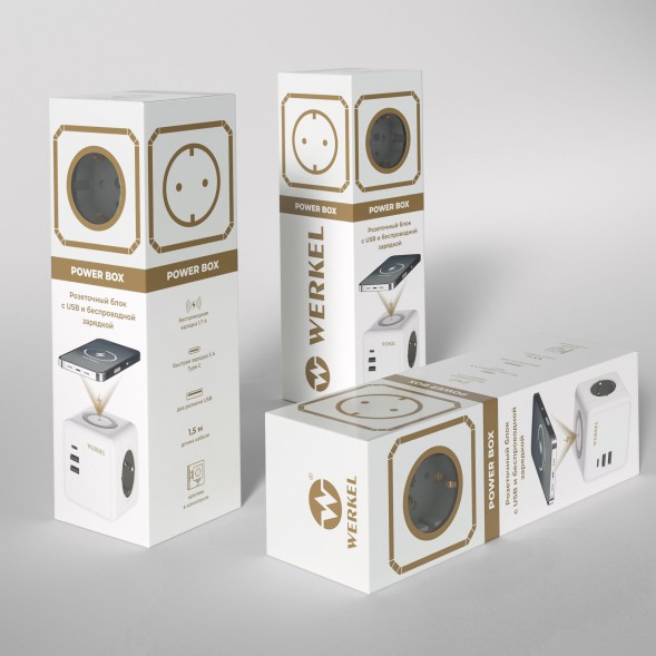 Розеточный блок 3-местный + 3×USB + беспроводная зарядка Werkel W6513501