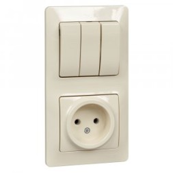 БЛОК: Розетка + 3кл. Выключатель Schneider Electric Glossa Бежевый GSL000276