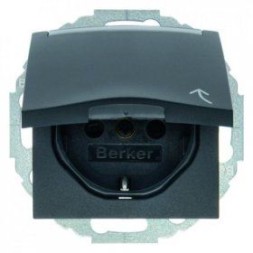 Штепсельная розетка Berker R.1 антрацит, матовый SCHUKO с откидной крышкой и полем для надписи 47461606