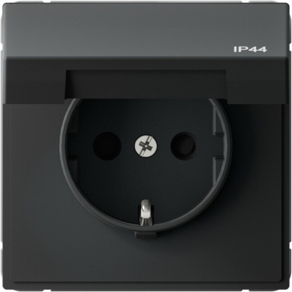 Влагозащищенная розетка электрическая IP44 со шторками с откидной крышкой (Карбон) Schneider Electric Systeme Art Gallery GAL441046