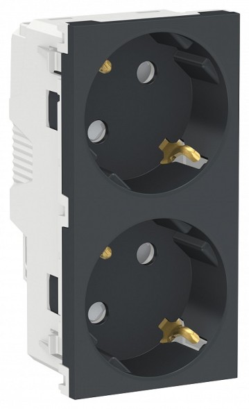Розетка Schneider Electric Unica Studio Антрацит двойная, со шторками, с заземлением, винтовой зажим NU306754A