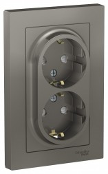 Розетка Schneider Electric Atlasdesign Сталь двойная с заземлением со шторками, 16А, в сборе ATN000926