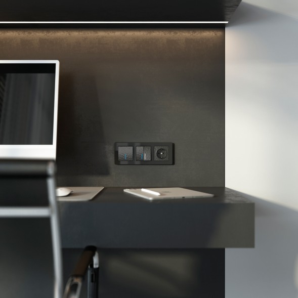 Выключатель двухклавишный проходной с подсветкой (Hammar черный) Werkel W1222108