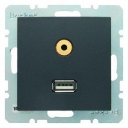 Розетка USB/3.5mm AUDIO Berker Q.1 антрацитовый 3315396086