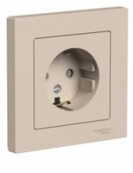 ATN001244 Atlasdesign РОЗЕТКА с заземлением со шторками, 16А, в сборе, Песочный Schneider Electric