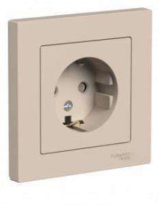 ATN001244 Atlasdesign РОЗЕТКА с заземлением со шторками, 16А, в сборе, Песочный Schneider Electric
