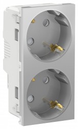 Розетка Schneider Electric Unica Studio Алюминий двойная, со шторками, с заземлением, винтовой зажим NU306730A