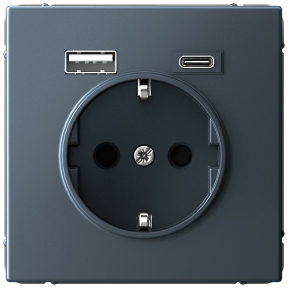 Розетка электрическая со шторками с зарядным устройством USB-A+C (Грифель) Schneider Electric Systeme Art Gallery GAL000732