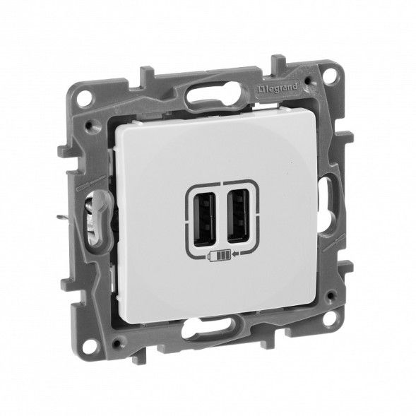 Зарядное устройство Legrand Etika белый с двумя USB разьемами 240В/5В 2400мА 672294